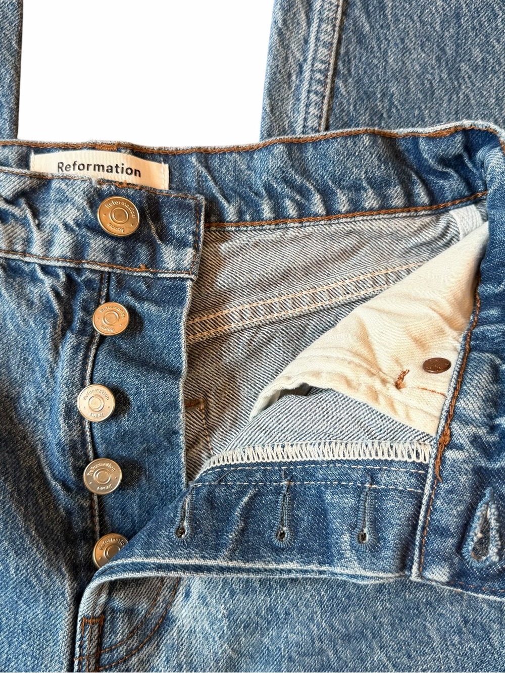 Reformation Jeans Womens 26 Blue High Rise Button Fly Denim Straight Leg Classic - Picture 6 of 7